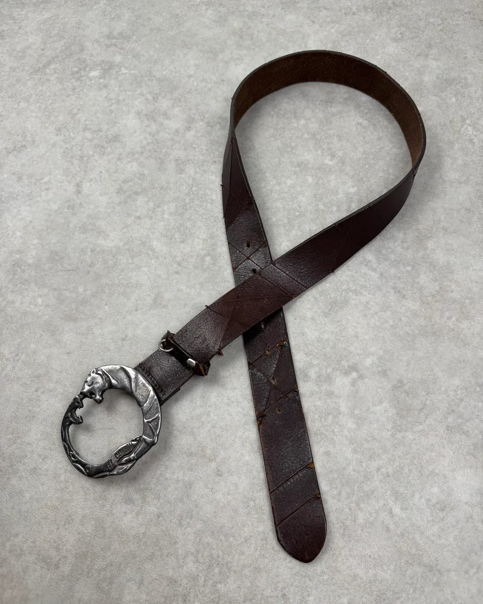 2010s Cavalli Brown Leather Tiger Buckle Belt hloWQPS 0