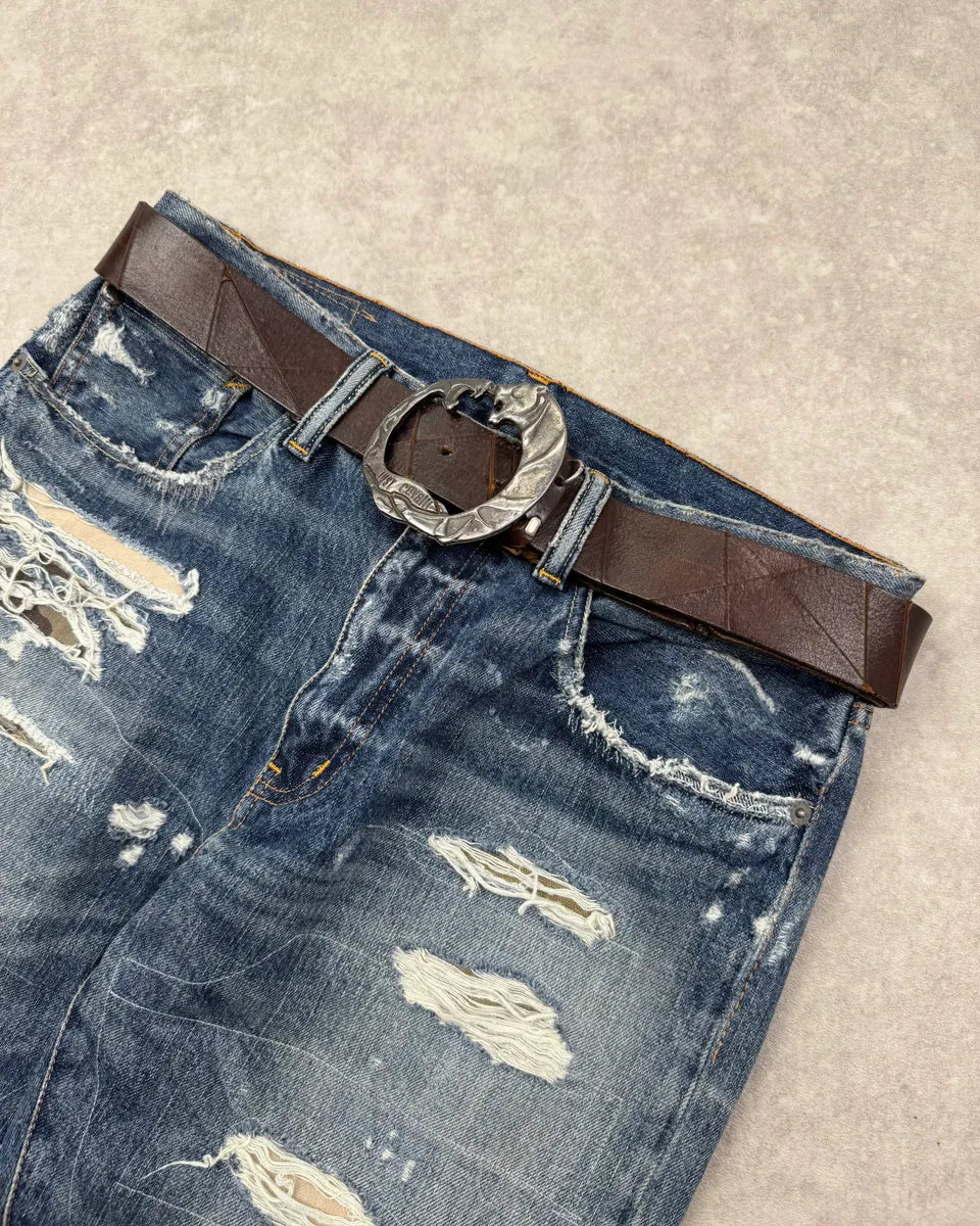 2010s Cavalli Brown Leather Tiger Buckle Belt hloWQPS 1