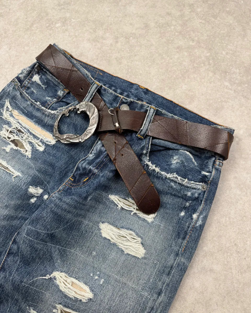 2010s Cavalli Brown Leather Tiger Buckle Belt hloWQPS 2