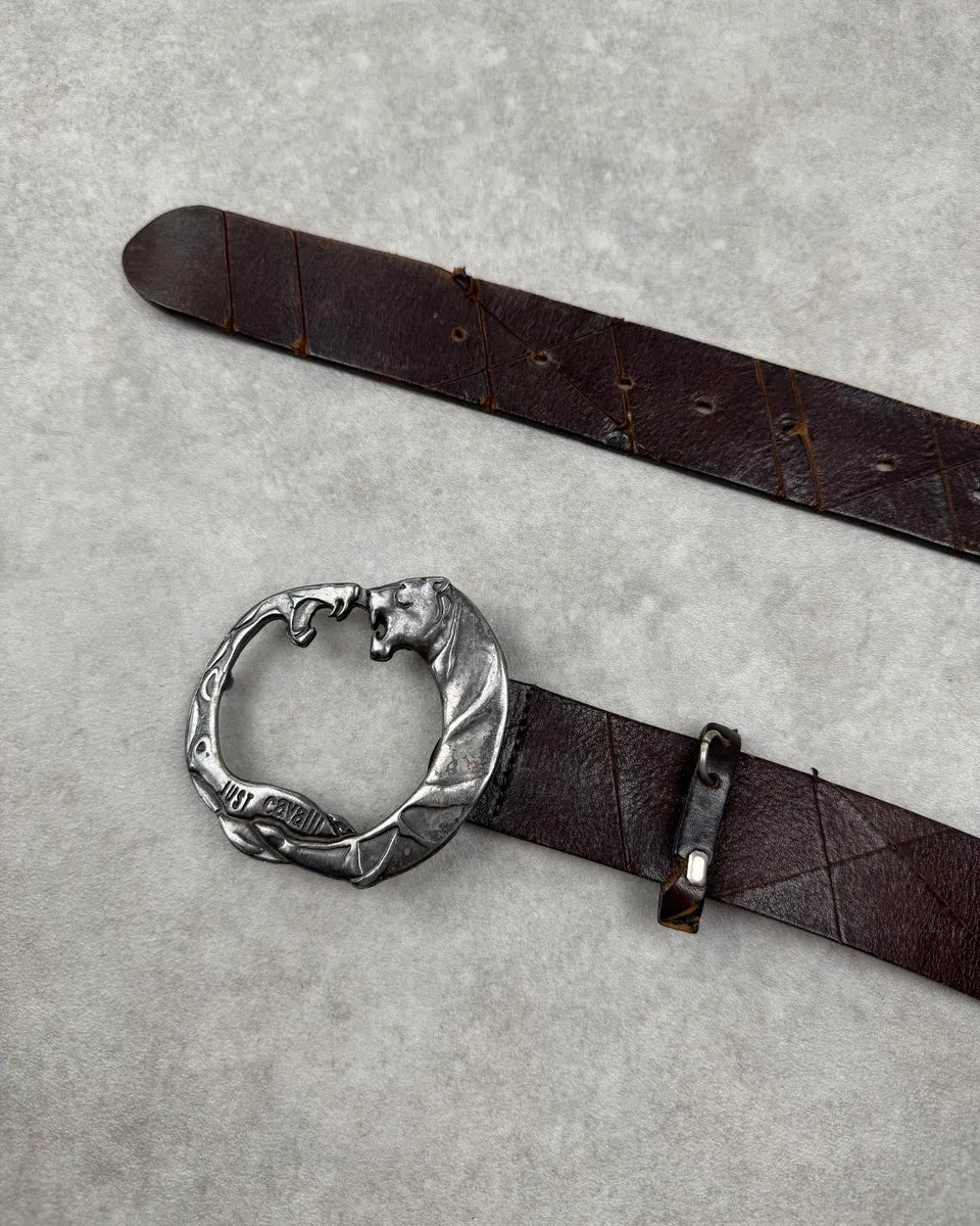 2010s Cavalli Brown Leather Tiger Buckle Belt hloWQPS 3