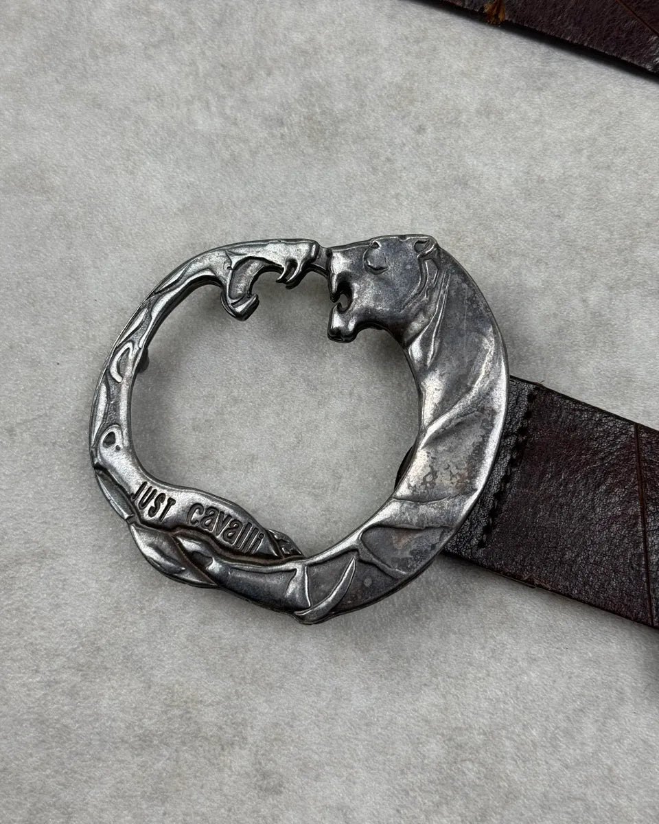 2010s Cavalli Brown Leather Tiger Buckle Belt hloWQPS 4