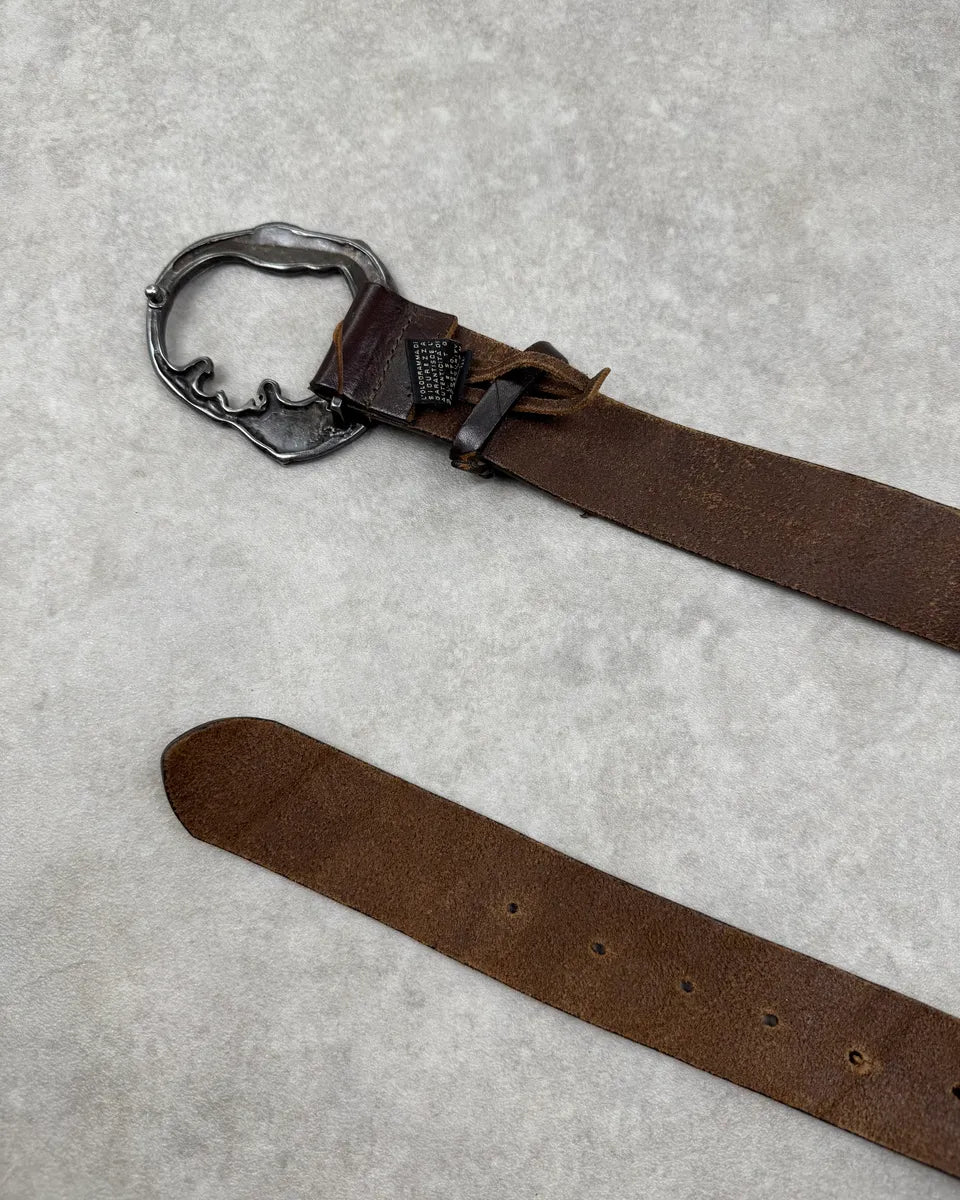 2010s Cavalli Brown Leather Tiger Buckle Belt hloWQPS 5