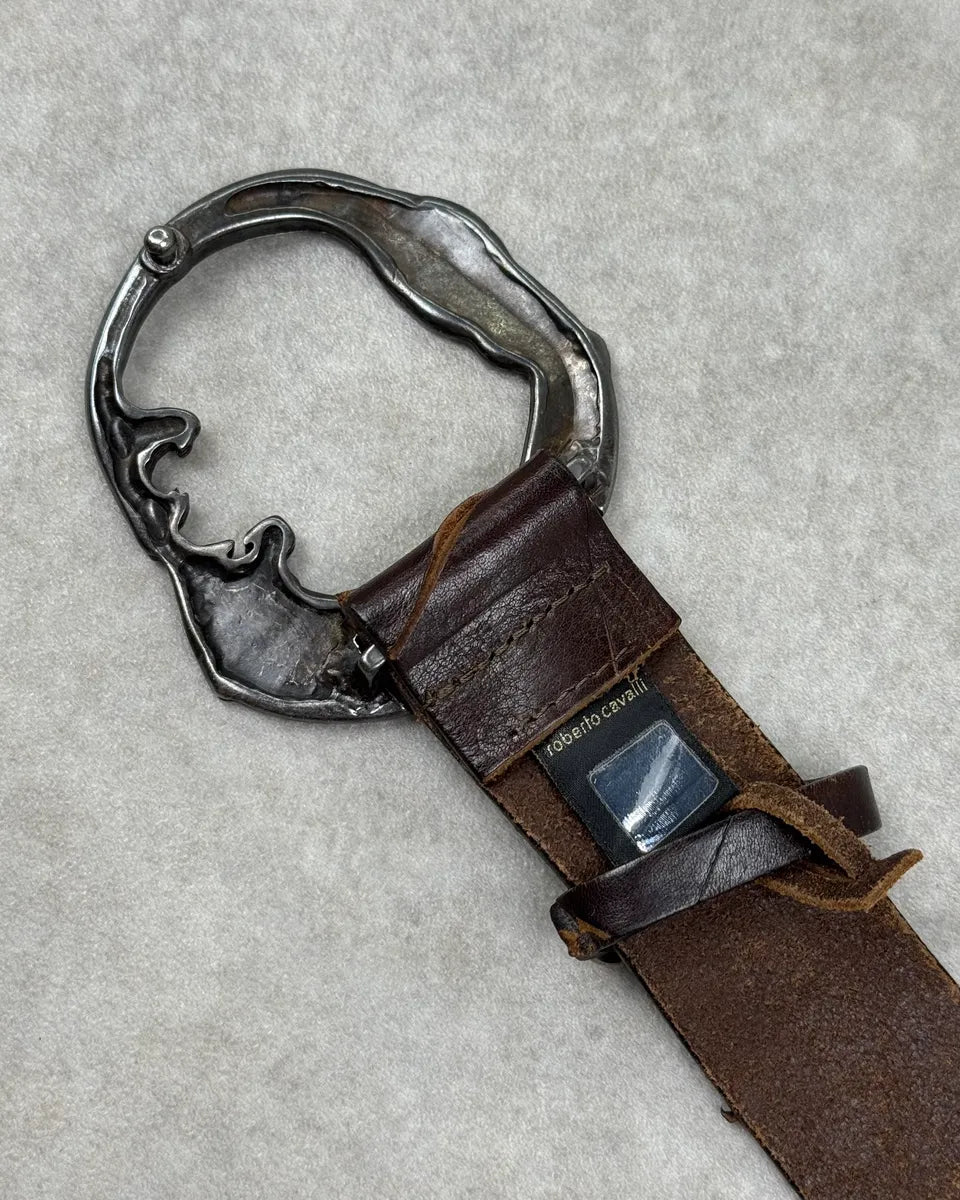 2010s Cavalli Brown Leather Tiger Buckle Belt hloWQPS 6