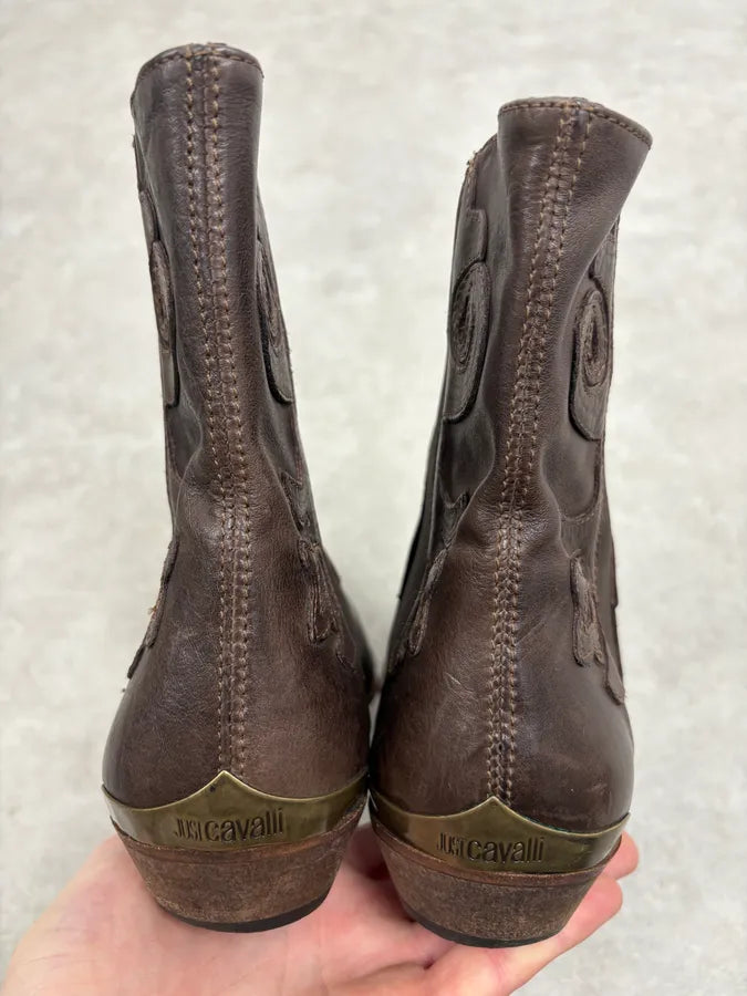 2010s Cavalli Brown Western Royal Leather Boots ySVvgGI 4