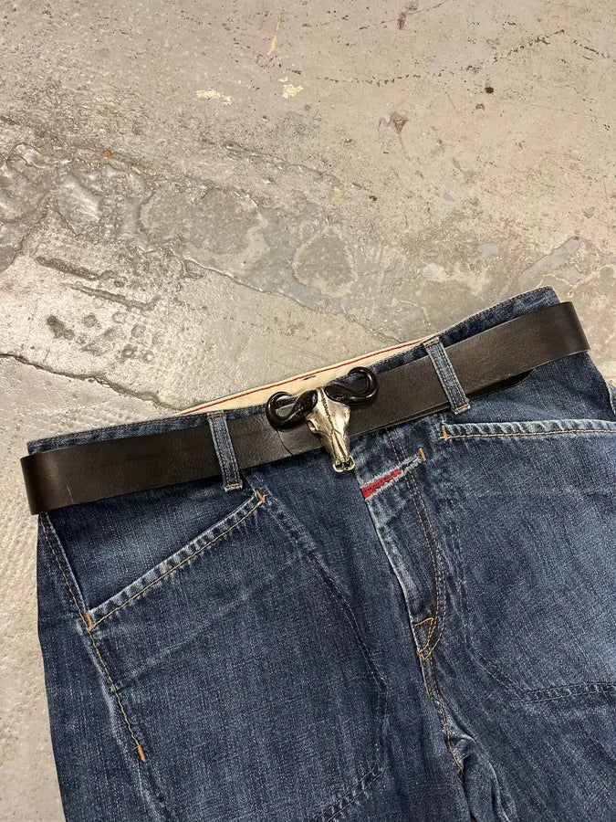 2010s Cavalli Bull Skull Buckle Leather Belt RgcWIlS 0