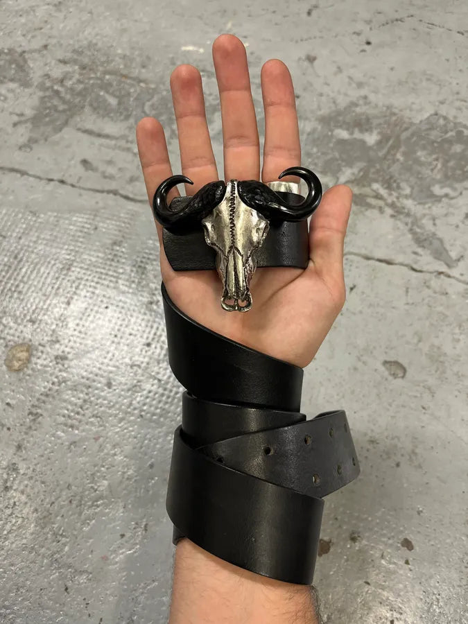 2010s Cavalli Bull Skull Buckle Leather Belt RgcWIlS 1