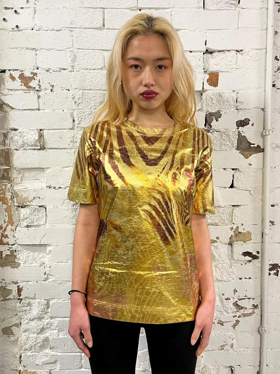 2010s Cavalli Gold Cotton Zebra Print T-Shirt  DgCSlfT 1