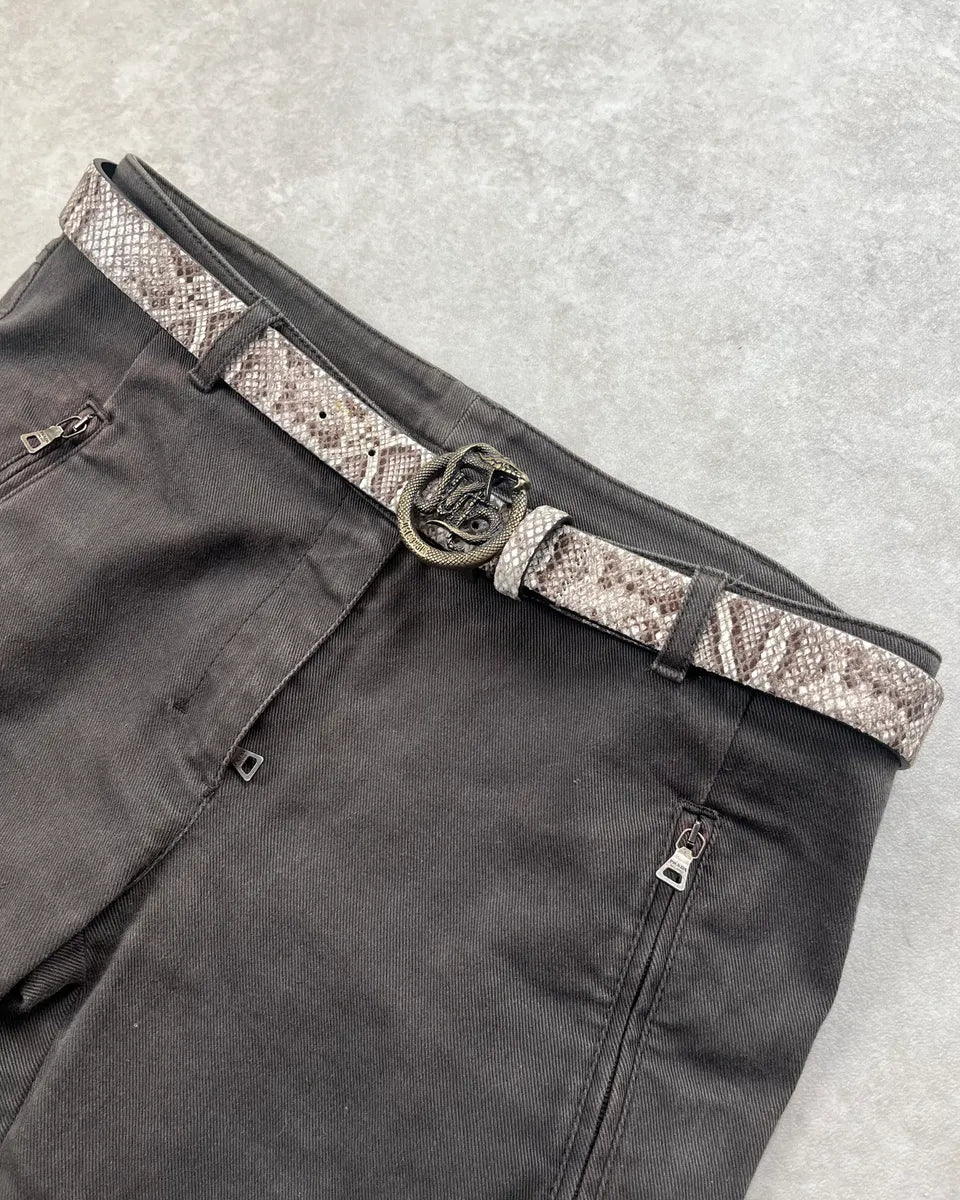2010s Cavalli Grey & Brown Python Effect Leather Snake Buckle Belt rSriZrB 1