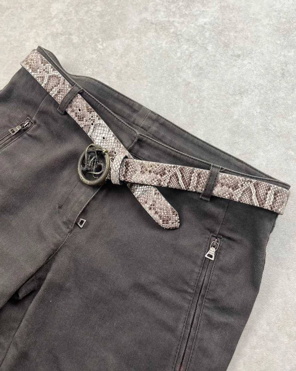 2010s Cavalli Grey & Brown Python Effect Leather Snake Buckle Belt rSriZrB 2