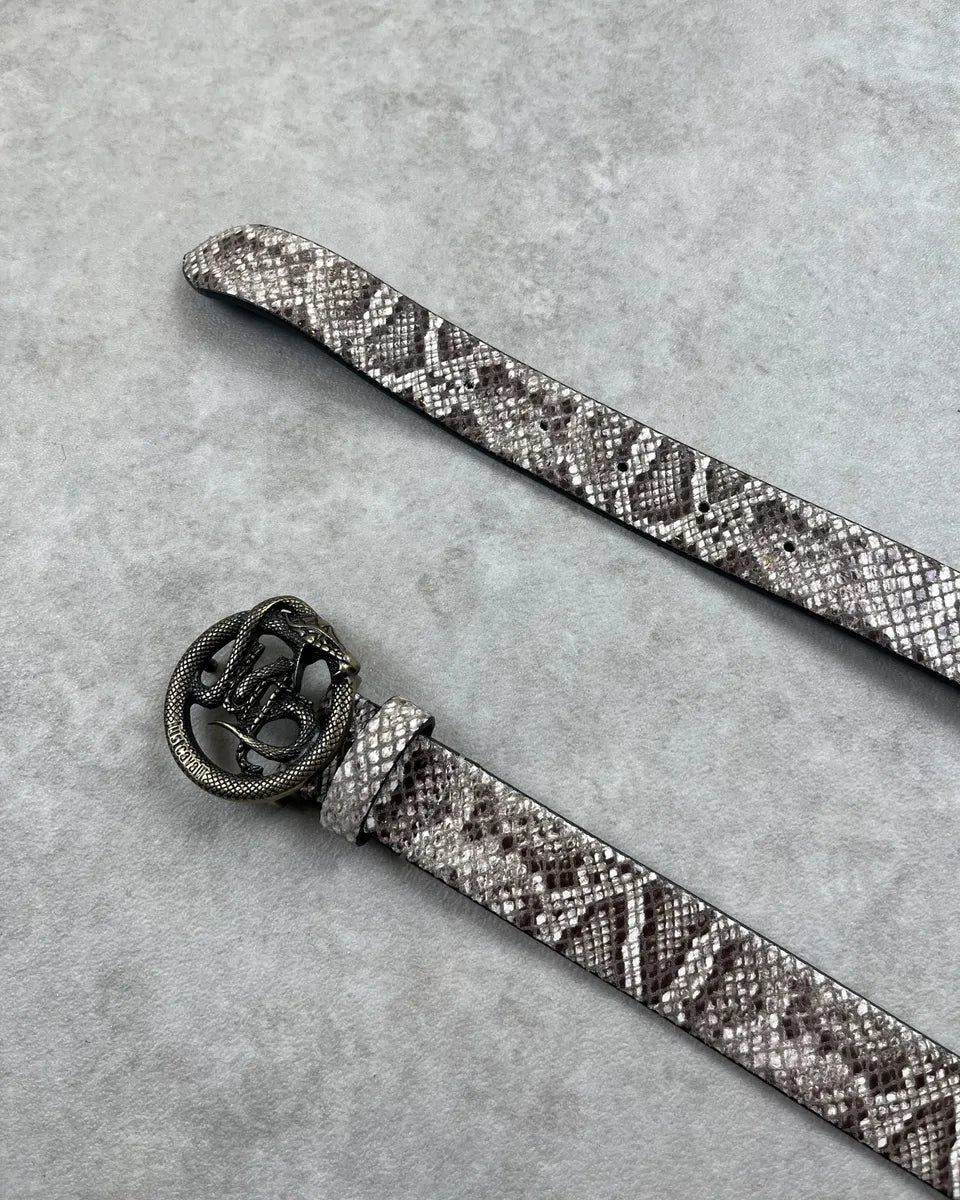 2010s Cavalli Grey & Brown Python Effect Leather Snake Buckle Belt rSriZrB 3