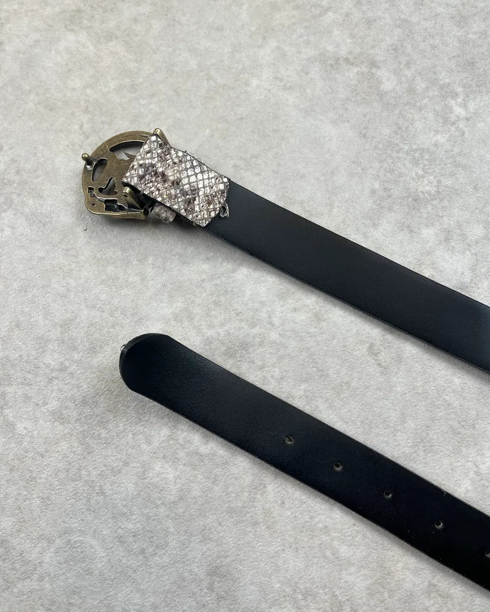 2010s Cavalli Grey & Brown Python Effect Leather Snake Buckle Belt rSriZrB 5