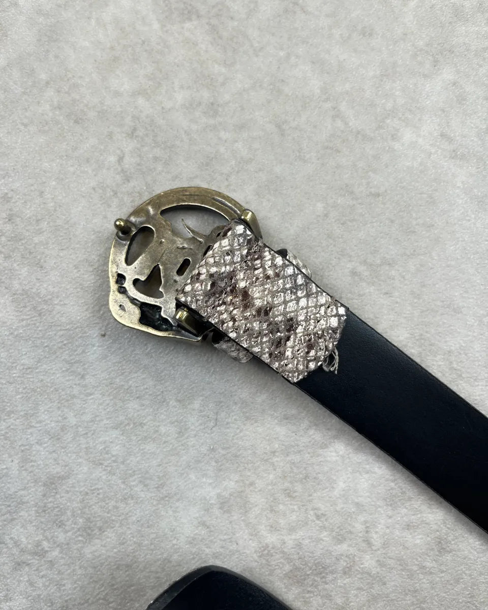 2010s Cavalli Grey & Brown Python Effect Leather Snake Buckle Belt rSriZrB 6
