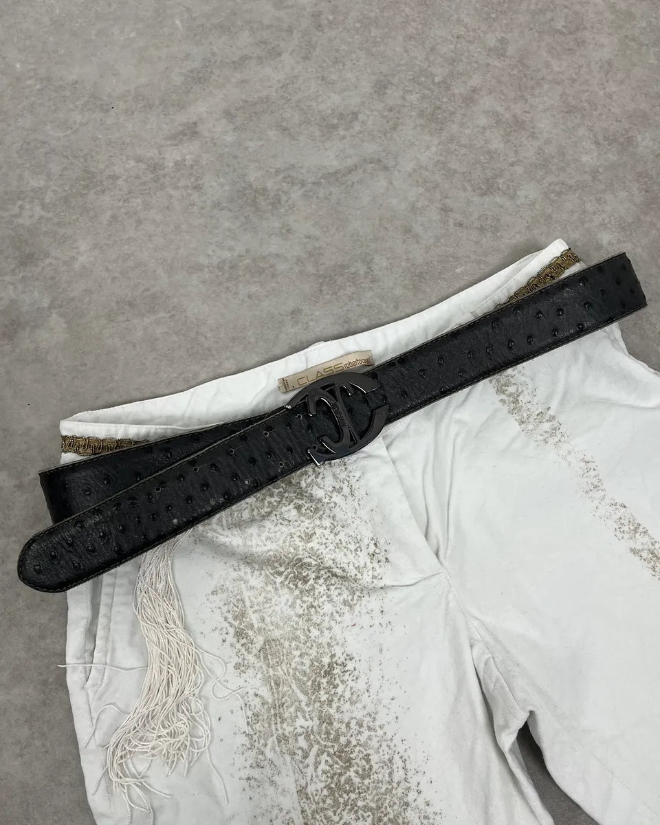 2010s Cavalli Grey Ostrich Effect Leather Belt GRchgdE 0