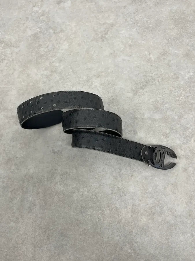 2010s Cavalli Grey Ostrich Effect Leather Belt GRchgdE 1
