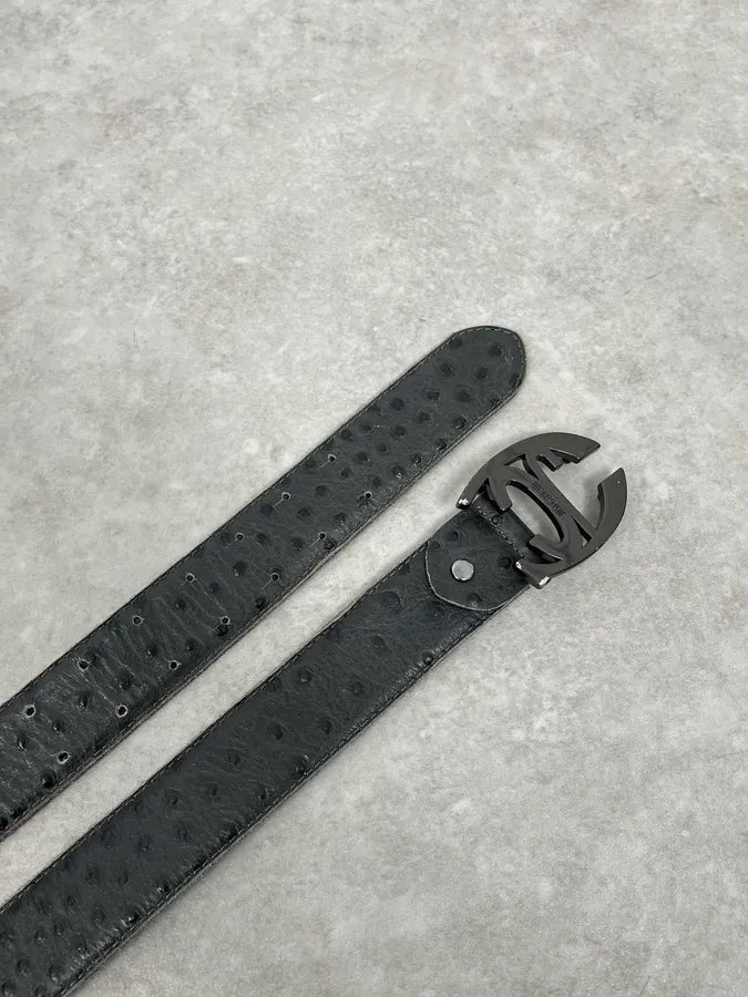 2010s Cavalli Grey Ostrich Effect Leather Belt GRchgdE 2