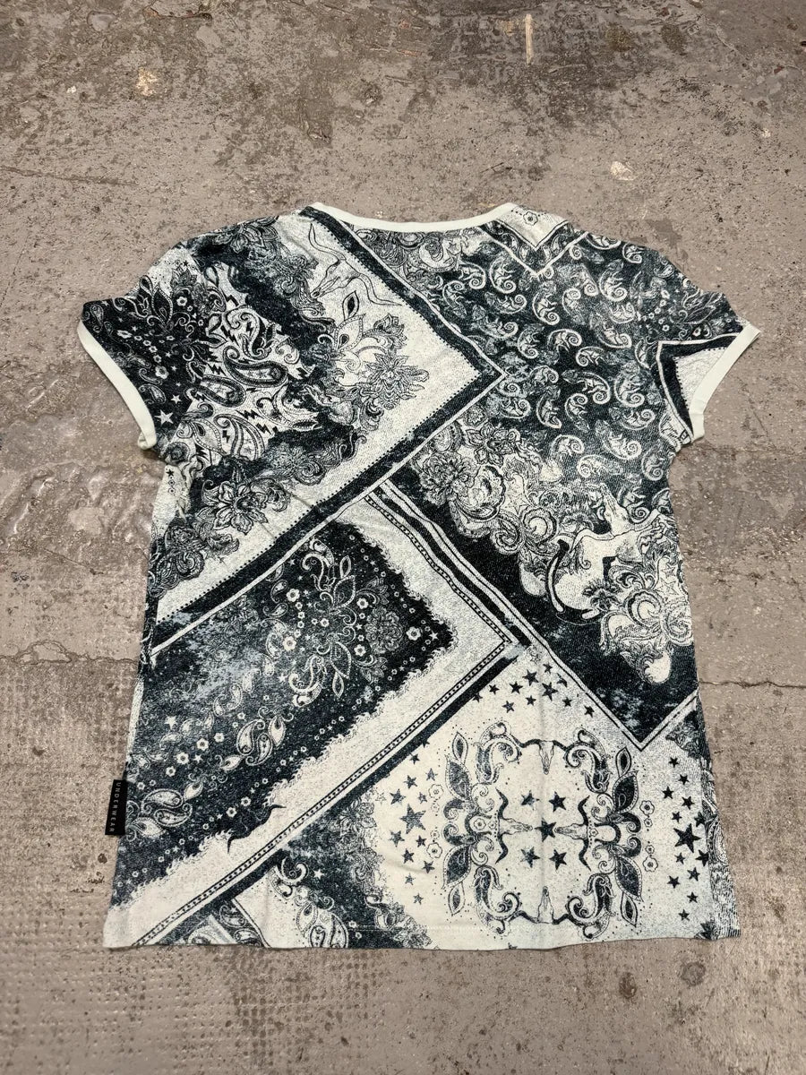 2010s Cavalli Ornament Blue Presley Print T-Shirt gfeaIOc 1