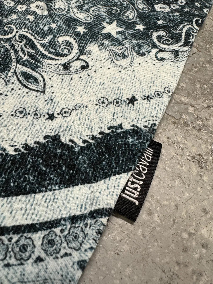 2010s Cavalli Ornament Blue Presley Print T-Shirt gfeaIOc 3