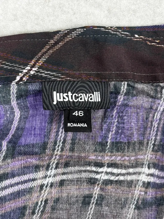 2010s Cavalli Purple Burnt Distortion Effect Checkered Shirt IqIobGr 8