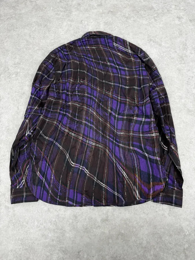 2010s Cavalli Purple Burnt Distortion Effect Checkered Shirt IqIobGr 3
