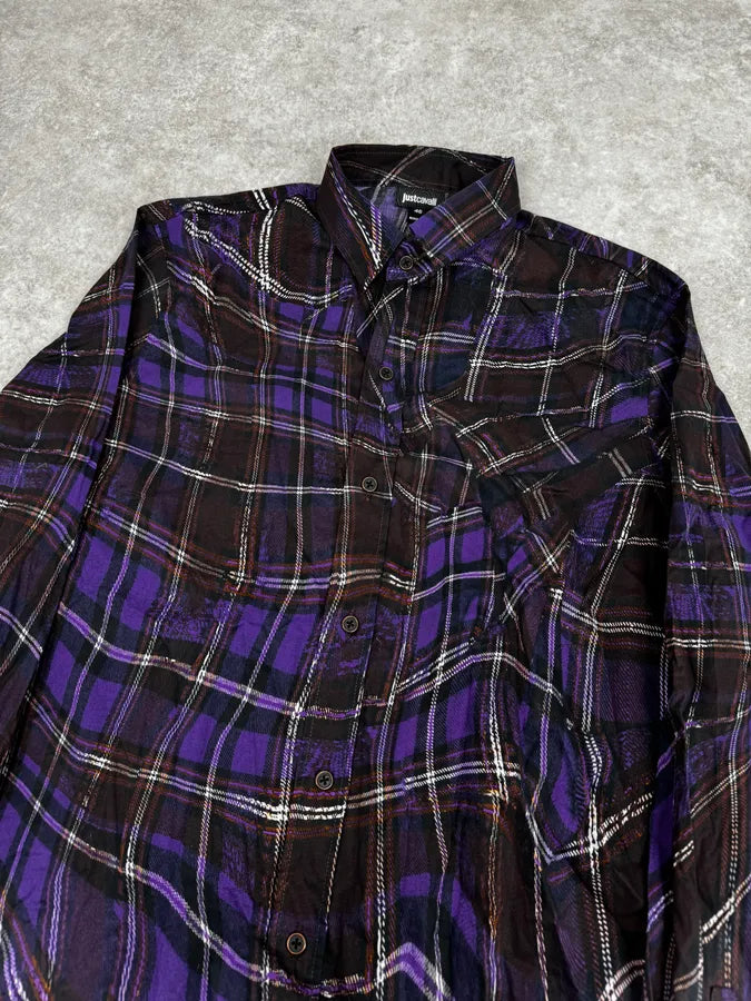2010s Cavalli Purple Burnt Distortion Effect Checkered Shirt IqIobGr 4