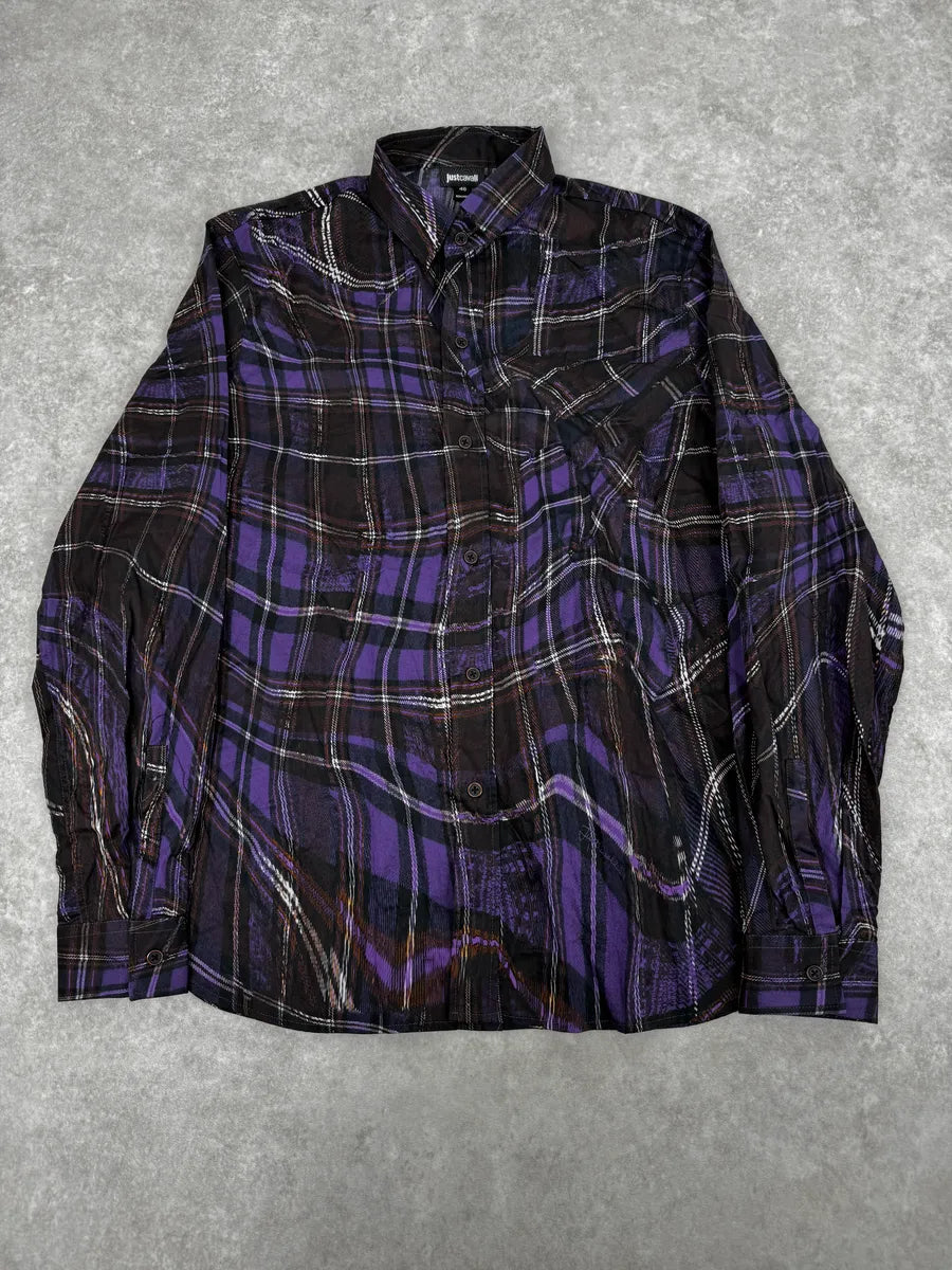 2010s Cavalli Purple Burnt Distortion Effect Checkered Shirt IqIobGr 0