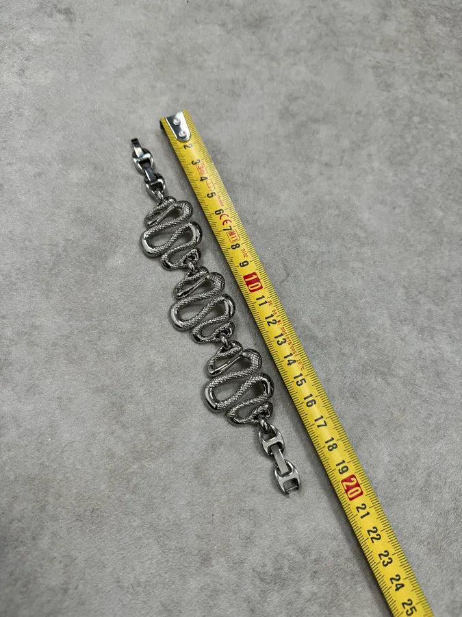 2010s Cavalli Snake Avant-Garde Grey Steel Bracelet UUJwbxV 5