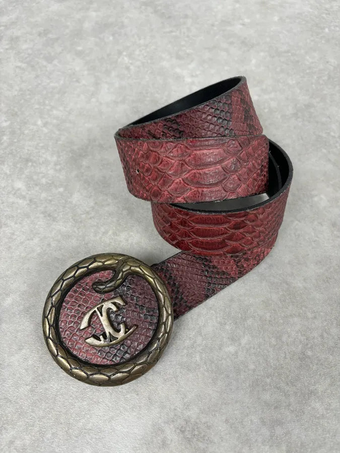 2010s Cavalli Snake Buckle Brown & Black Leather Belt uoqmYwA 3