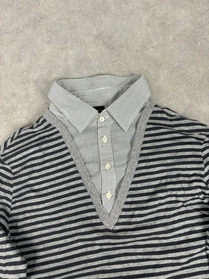 2010s Cavalli Trompe L’oeil Grey Black Striped 2 in 1 Shirt Sweater jXhlemy 3