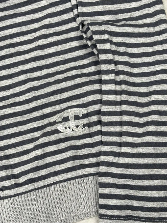 2010s Cavalli Trompe L’oeil Grey Black Striped 2 in 1 Shirt Sweater jXhlemy 8