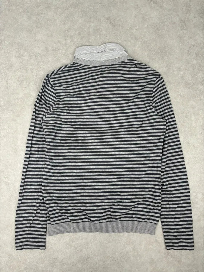 2010s Cavalli Trompe L’oeil Grey Black Striped 2 in 1 Shirt Sweater jXhlemy 4