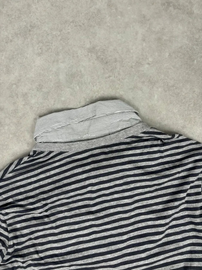 2010s Cavalli Trompe L’oeil Grey Black Striped 2 in 1 Shirt Sweater jXhlemy 5