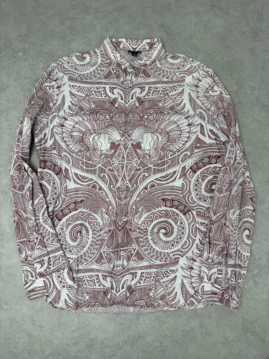 2010s Cavalli White & Red Abstract Presley Shirt VKKzGTS 0