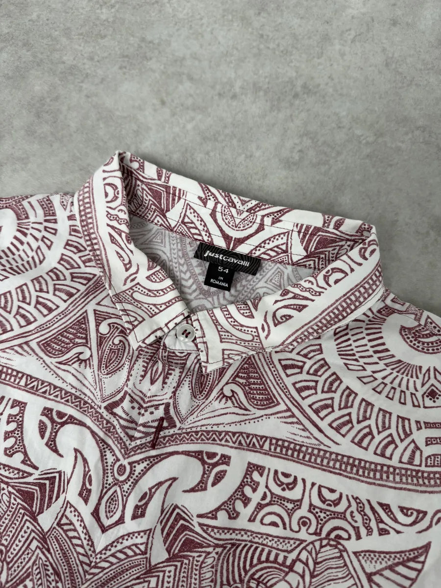 2010s Cavalli White & Red Abstract Presley Shirt VKKzGTS 8