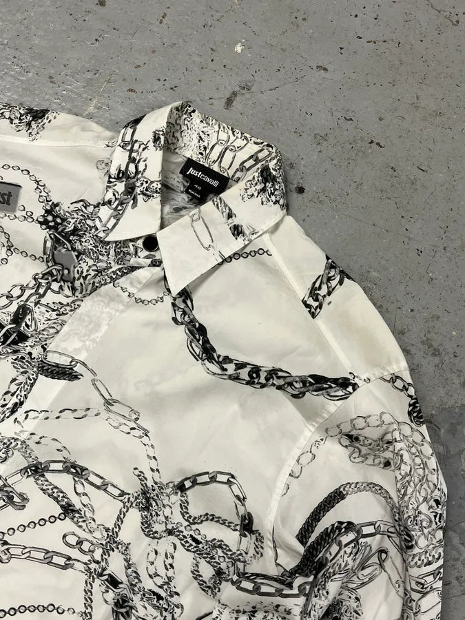 AW2019 Cavalli White Chain Linked Mafia Shirt MQzWlTk 4