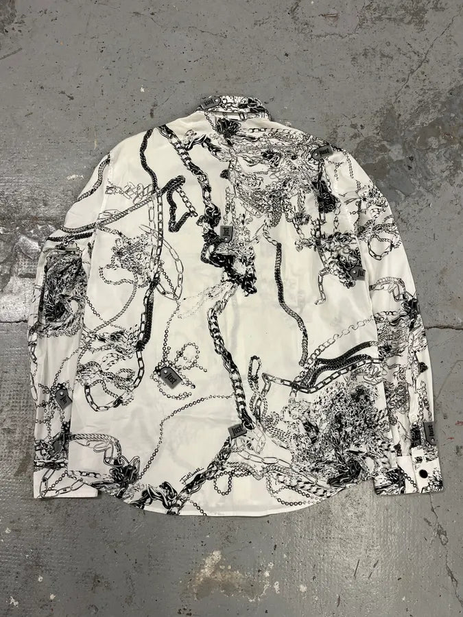 AW2019 Cavalli White Chain Linked Mafia Shirt MQzWlTk 5