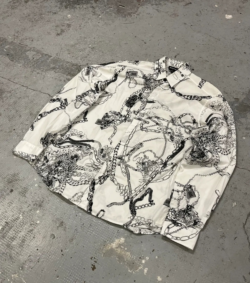 AW2019 Cavalli White Chain Linked Mafia Shirt MQzWlTk 3
