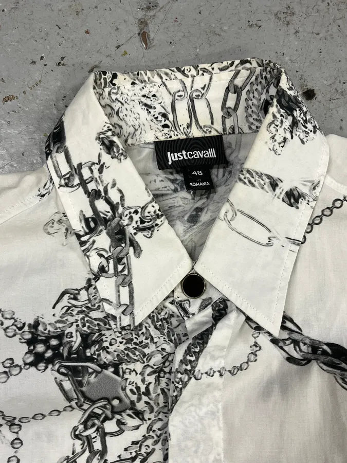 AW2019 Cavalli White Chain Linked Mafia Shirt MQzWlTk 8