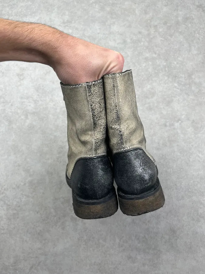 2010s Chanel Beige Metallic Suede Zip Biker Boots cDPqJYx 5
