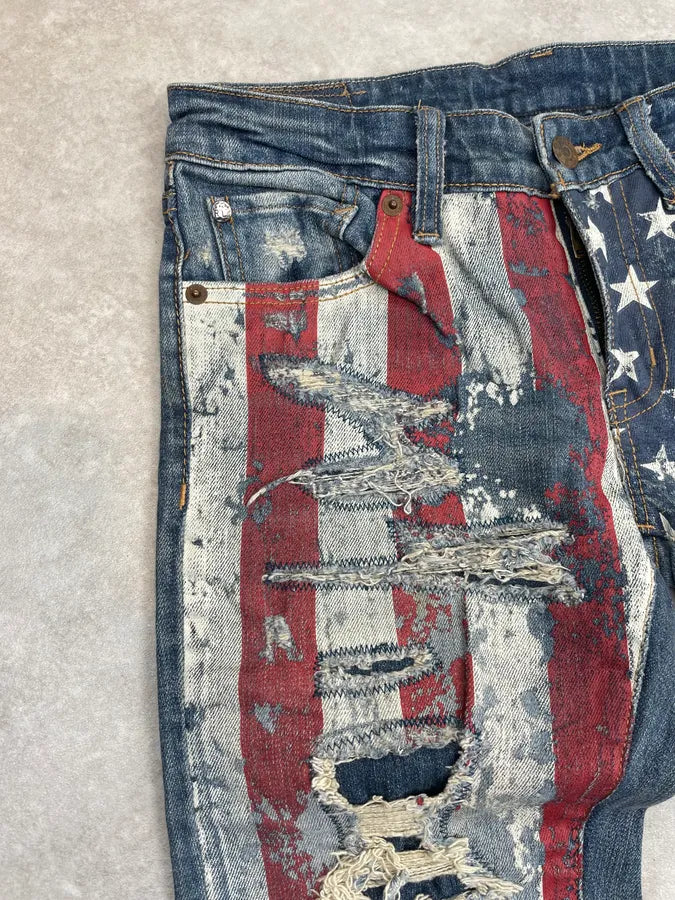 2010s Ralph Lauren Blue Denim American Flag Distressed Jeans scCbhTJ 3