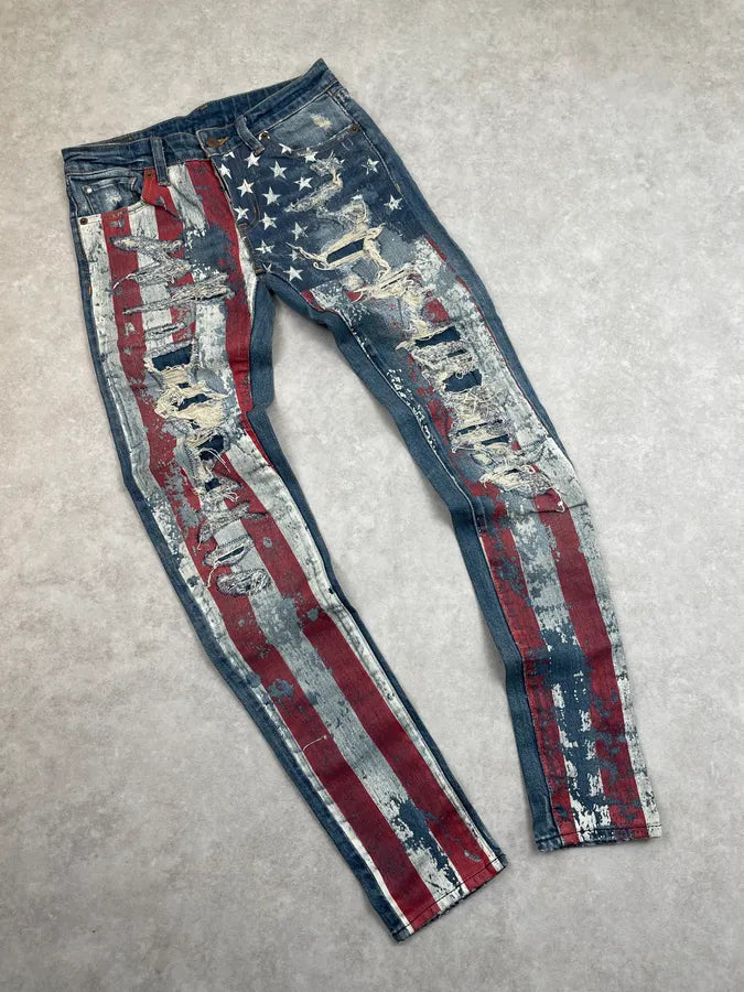 2010s Ralph Lauren Blue Denim American Flag Distressed Jeans scCbhTJ 1