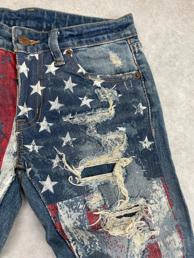2010s Ralph Lauren Blue Denim American Flag Distressed Jeans scCbhTJ 4