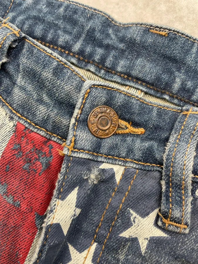 2010s Ralph Lauren Blue Denim American Flag Distressed Jeans scCbhTJ 6