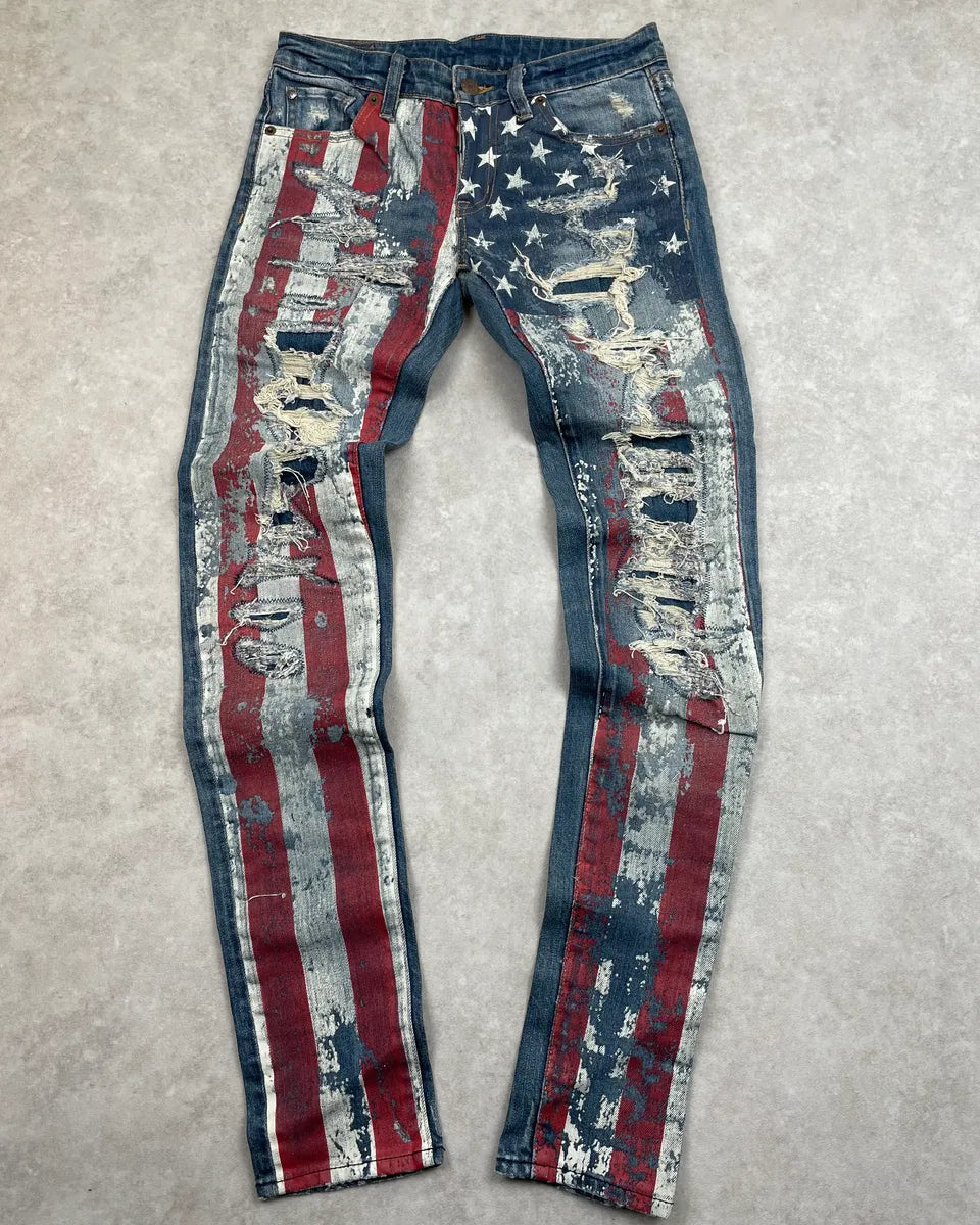 2010s Ralph Lauren Blue Denim American Flag Distressed Jeans scCbhTJ 0