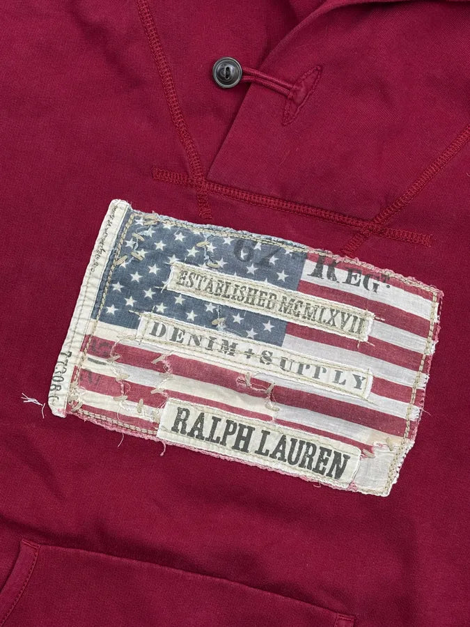 2010s Ralph Lauren Bordeaux American Flag Patch Hoodie oOiucuE 6