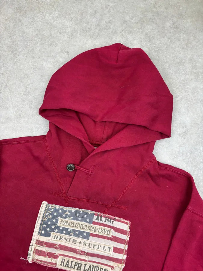 2010s Ralph Lauren Bordeaux American Flag Patch Hoodie oOiucuE 3