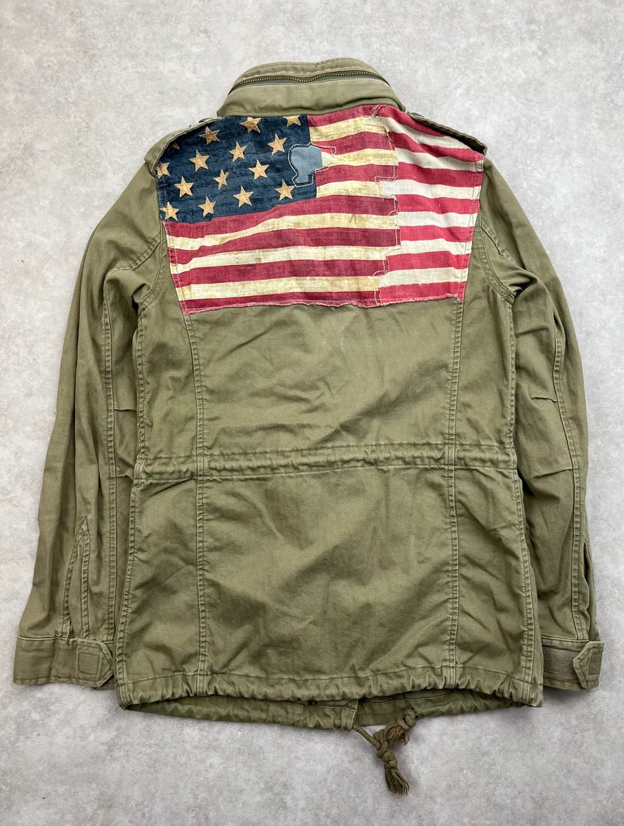 2010s Ralph Lauren Khaki USA Flag Cargo Military Jacket xWsTCQt 3