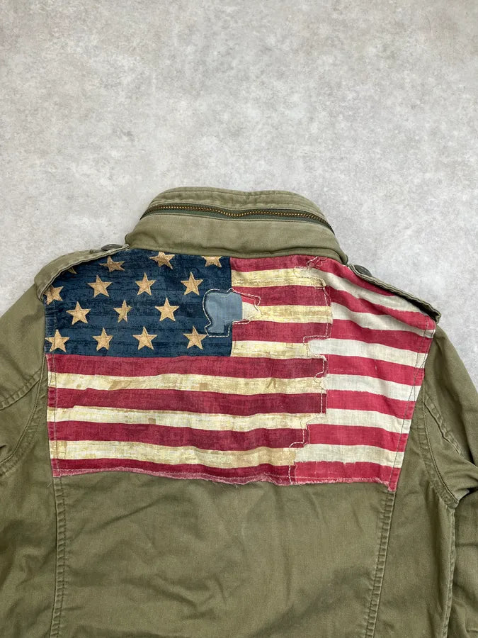 2010s Ralph Lauren Khaki USA Flag Cargo Military Jacket xWsTCQt 5