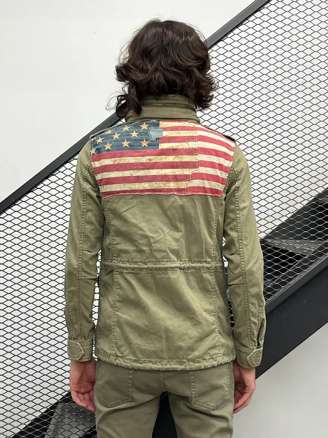 2010s Ralph Lauren Khaki USA Flag Cargo Military Jacket xWsTCQt 0