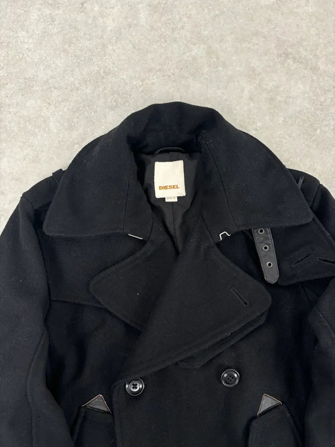 2010s Diesel Black Buttoned Officer Wool Peacoat oGPIPdG 3