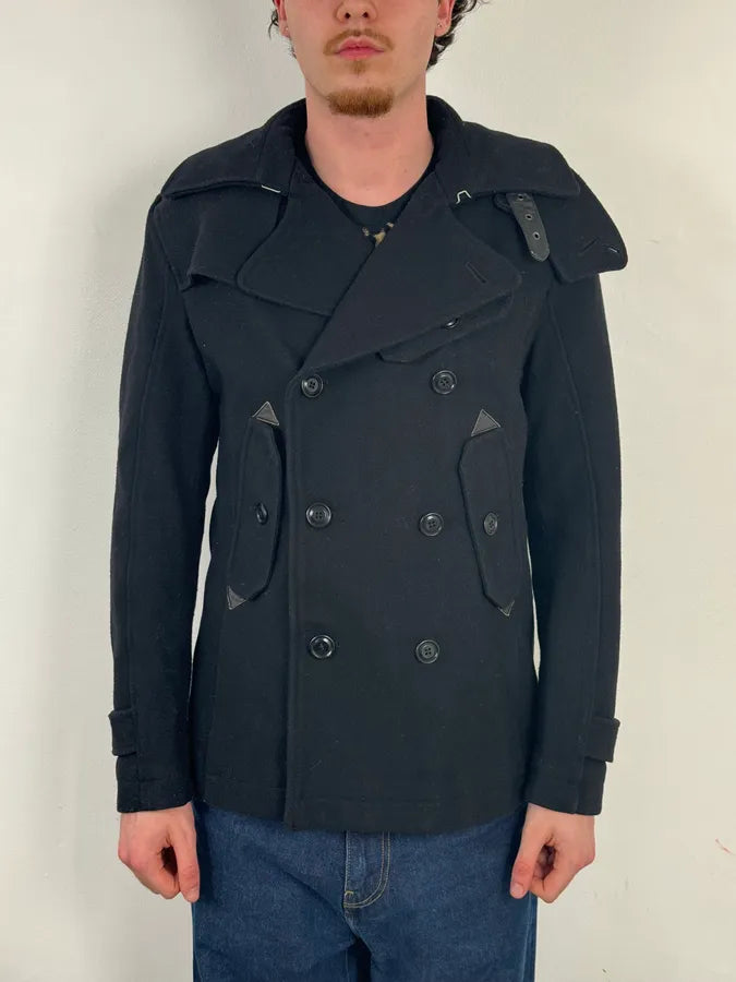 2010s Diesel Black Buttoned Officer Wool Peacoat oGPIPdG 1
